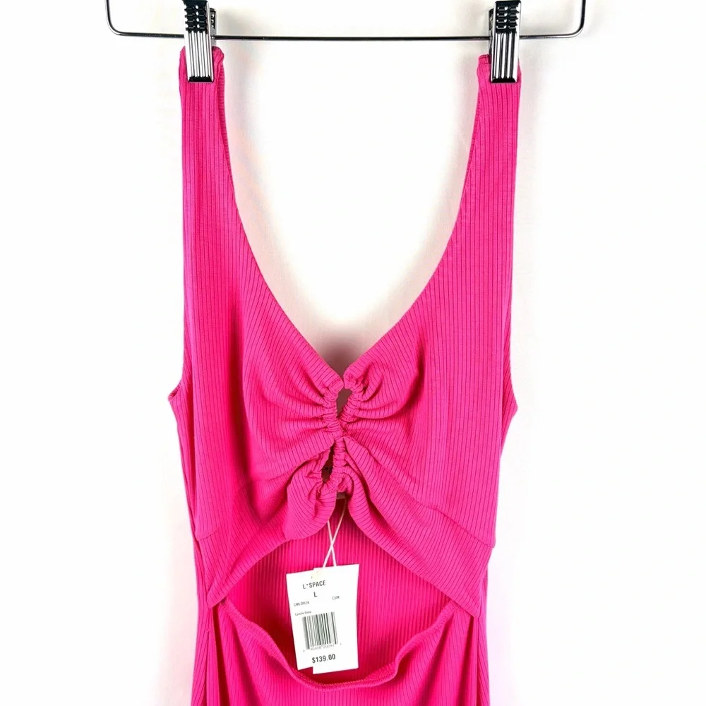 L*Space Camille Pink Cutout Maxi Dress Ribbed NWT Size Large - Picture 5 of 10